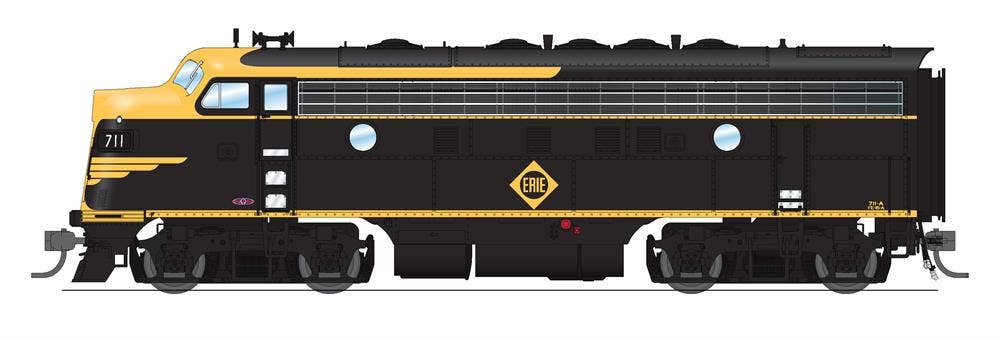 Broadway Limited #6684 EMD F7A ERIE 711D Black &amp; Yellow Paragon4 Sound/DC/DCC