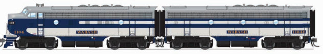 Broadway Limited #6681 EMD F7 A/B Set WAB 1104/1104B Blue Gray &amp; White A-unit Paragon4 Sound/DC/DCC Unpowered B